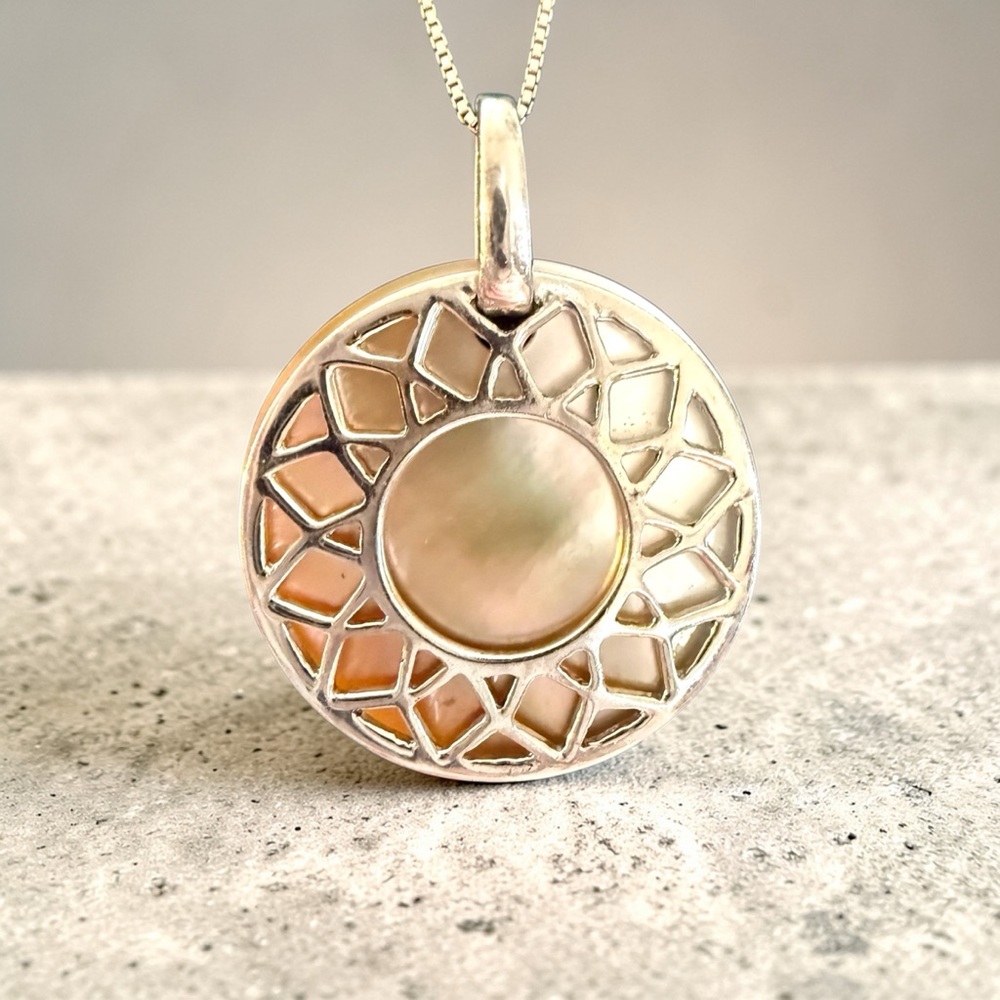 Sterling Silver Mother of Pearl Pendant and Necklace Mothers Day Birthday Gift